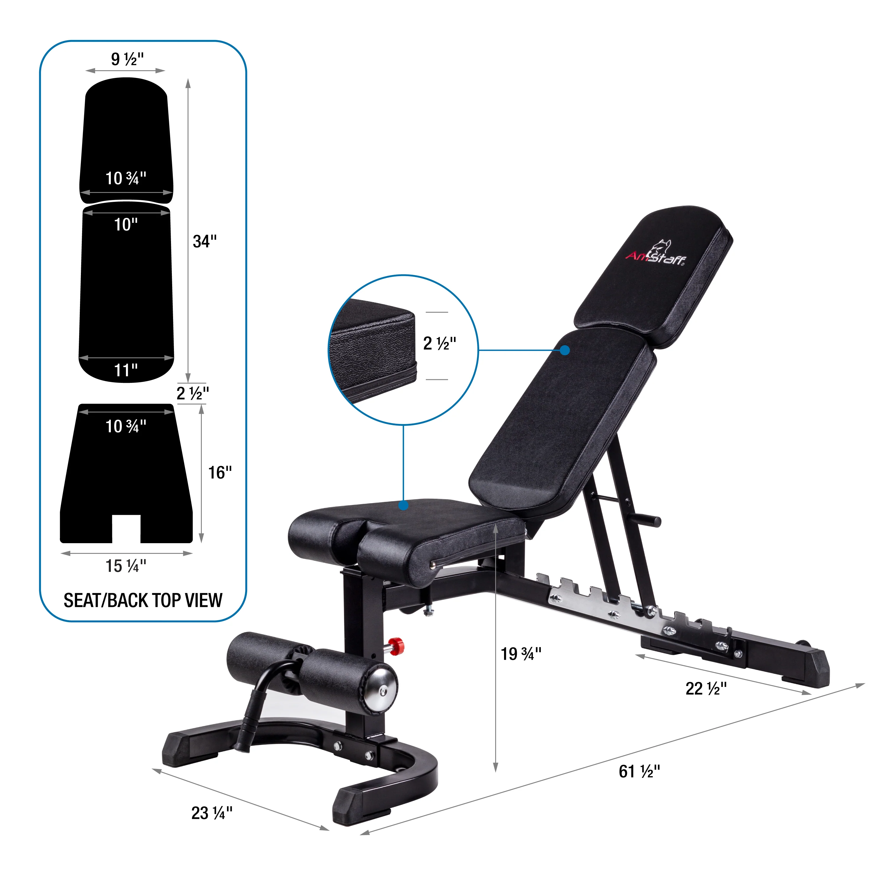 AmStaff Fitness TS009 Premium Multi-FID Bench - Black - Image 9