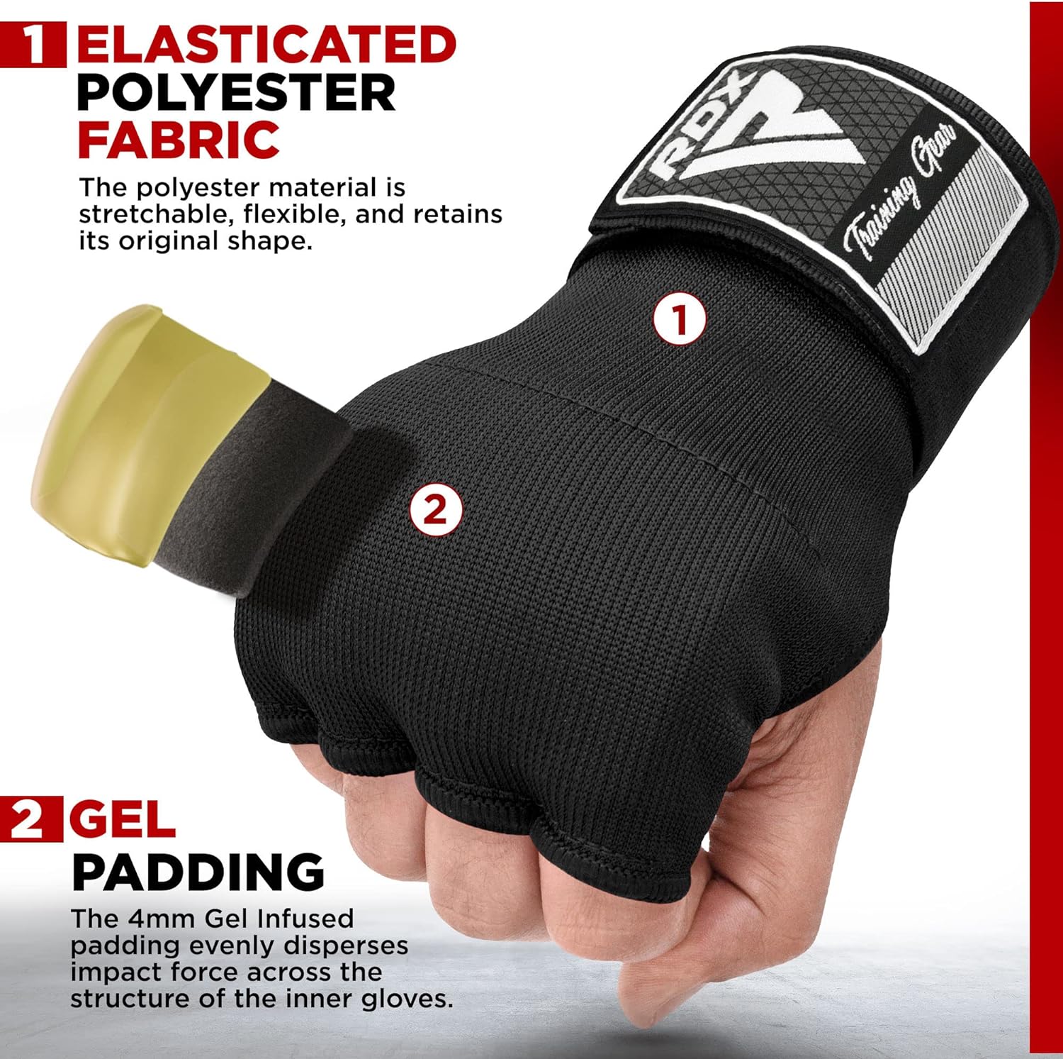 RDX Is Gel Padded Inner Gloves Hook & Loop Wrist Strap For Knuckle Protection - Image 3