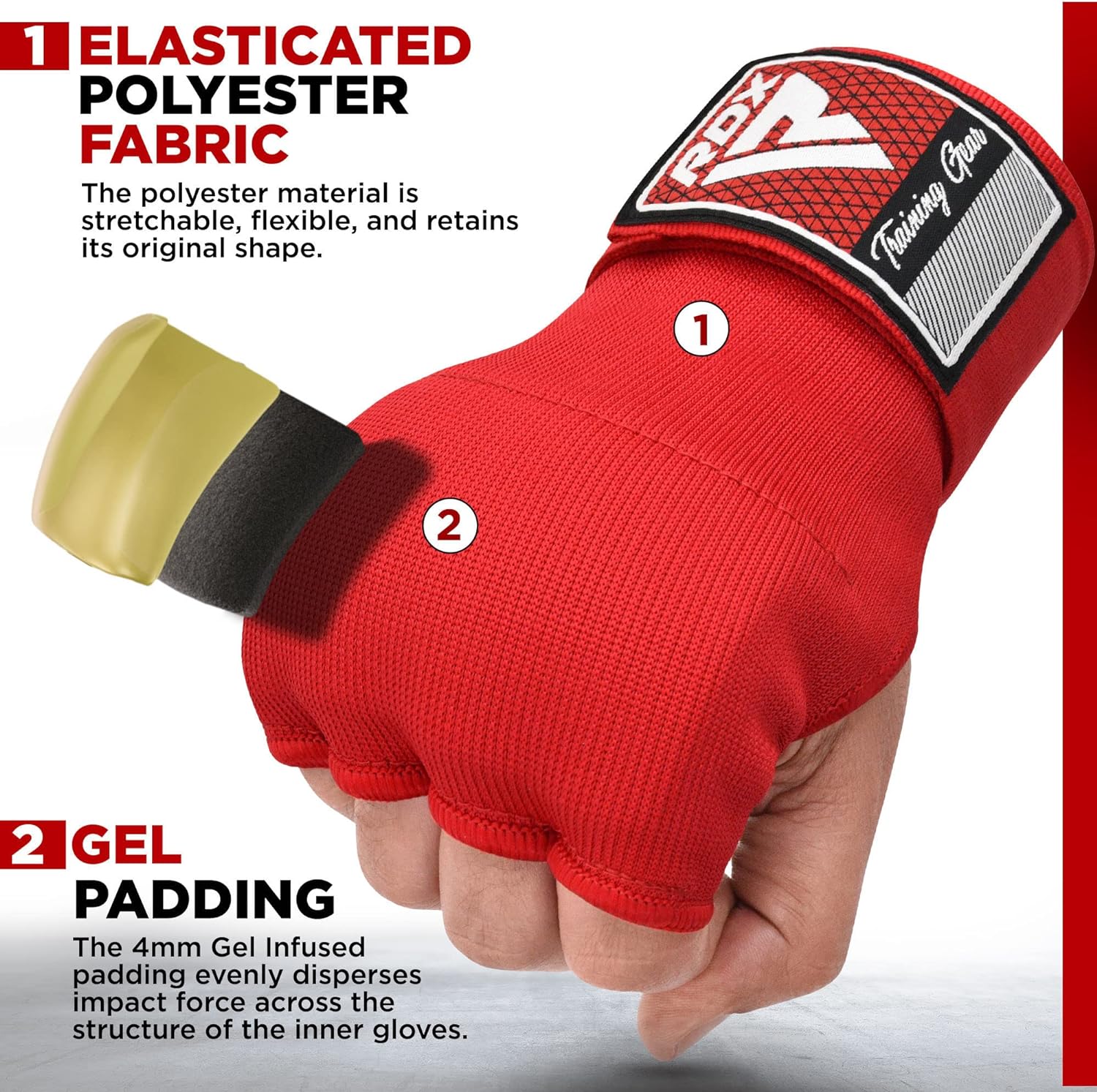 RDX Is Gel Padded Inner Gloves Hook & Loop Wrist Strap For Knuckle Protection - Image 9