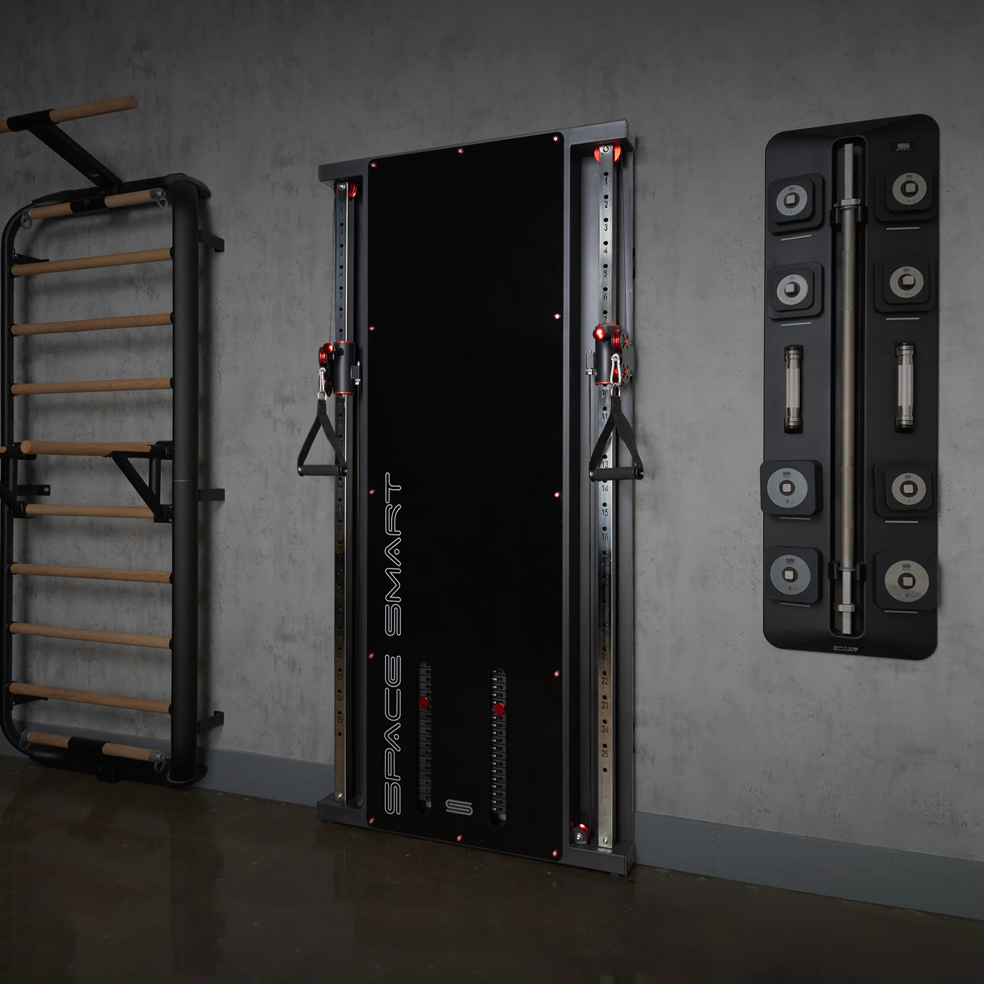 SpaceSmart Wall-Mounted Functional Trainer - Double Stack , Black - Image 2