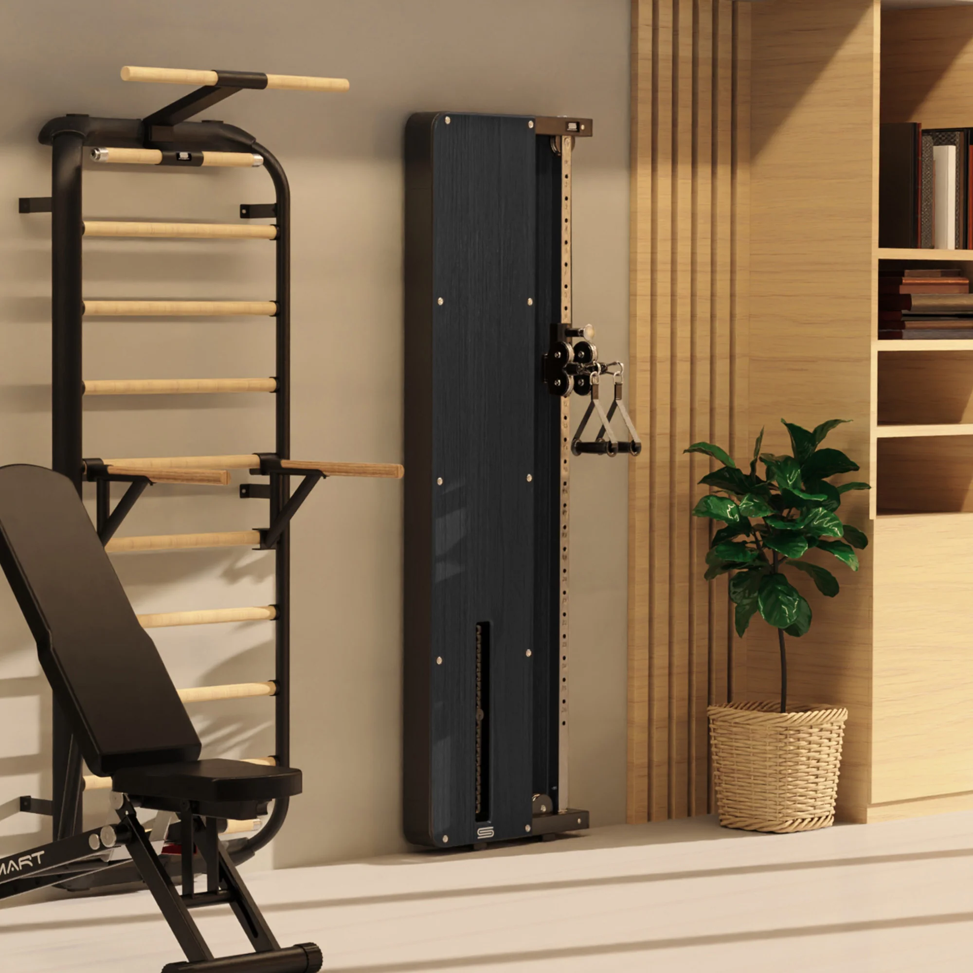 SpaceSmart Wall-Mounted Functional Trainer - Single Stack - Black Oak - Image 2
